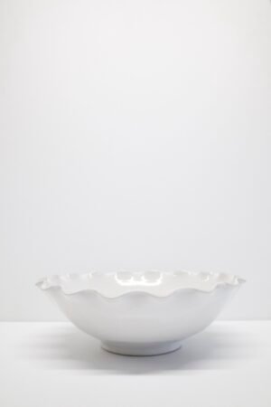 White handmade fluted bowl by Kitty Ward Pottery Salcombe Devon