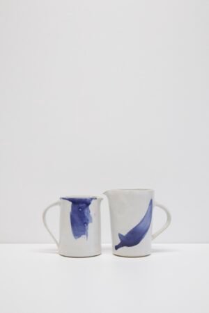 White handmade cobalt jug set by Kitty Ward Pottery Salcombe Devon