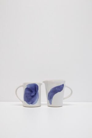 White handmade cobalt jug set by Kitty Ward Pottery Salcombe Devon
